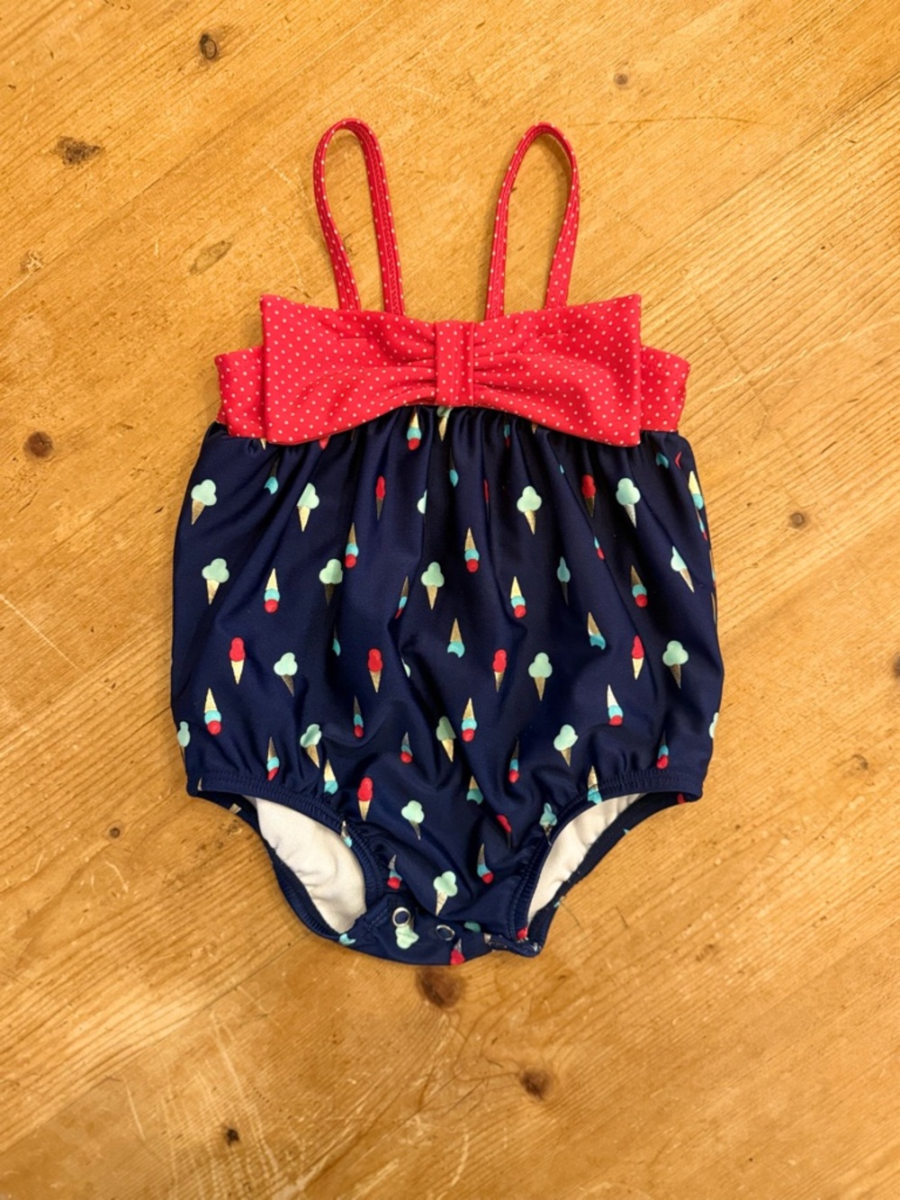 Gymboree Navy One-Piece Swimsuit with Pink Bow and Ice Cream Print